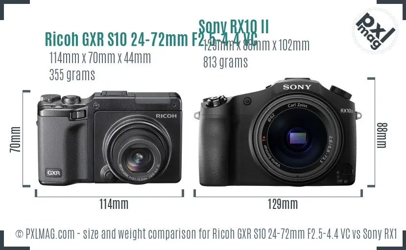 Ricoh GXR S10 24-72mm F2.5-4.4 VC vs Sony RX10 II size comparison
