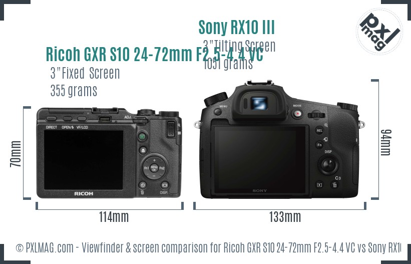 Ricoh GXR S10 24-72mm F2.5-4.4 VC vs Sony RX10 III Screen and Viewfinder comparison