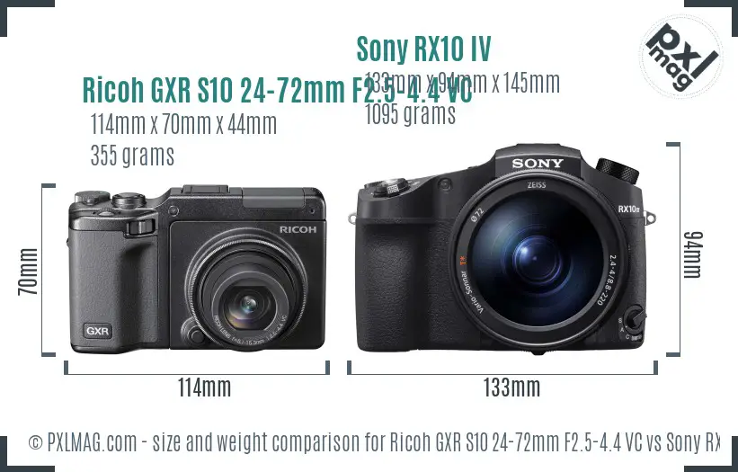 Ricoh GXR S10 24-72mm F2.5-4.4 VC vs Sony RX10 IV size comparison