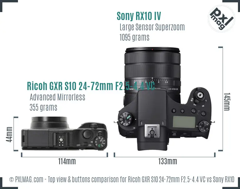 Ricoh GXR S10 24-72mm F2.5-4.4 VC vs Sony RX10 IV top view buttons comparison