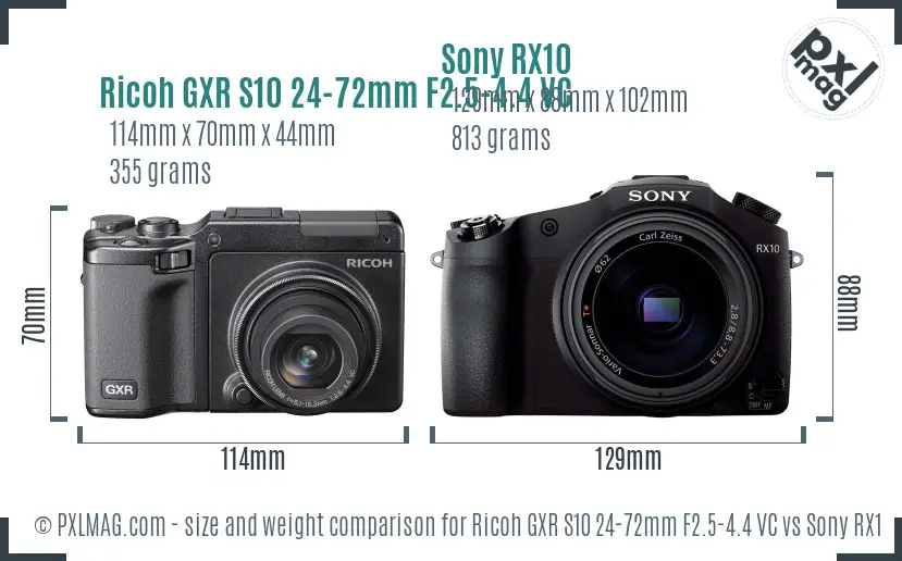 Ricoh GXR S10 24-72mm F2.5-4.4 VC vs Sony RX10 size comparison