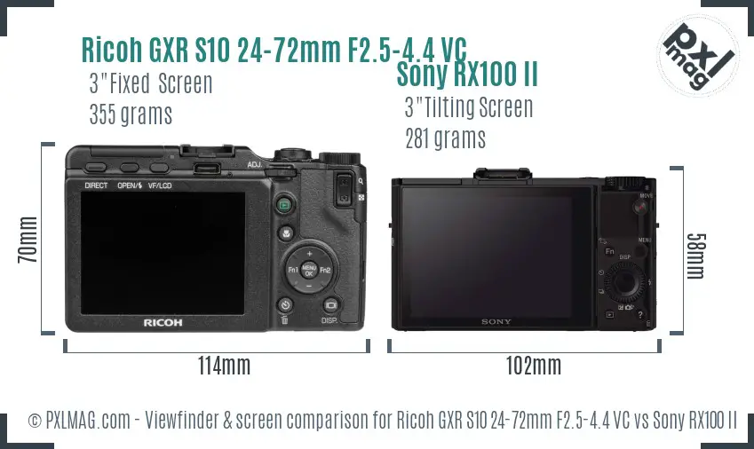 Ricoh GXR S10 24-72mm F2.5-4.4 VC vs Sony RX100 II Screen and Viewfinder comparison