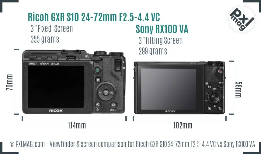 Ricoh GXR S10 24-72mm F2.5-4.4 VC vs Sony RX100 VA Screen and Viewfinder comparison