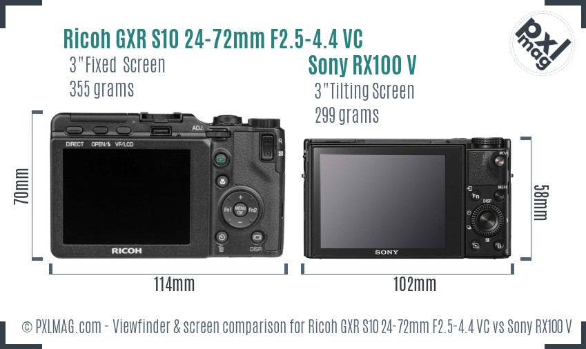 Ricoh GXR S10 24-72mm F2.5-4.4 VC vs Sony RX100 V Screen and Viewfinder comparison