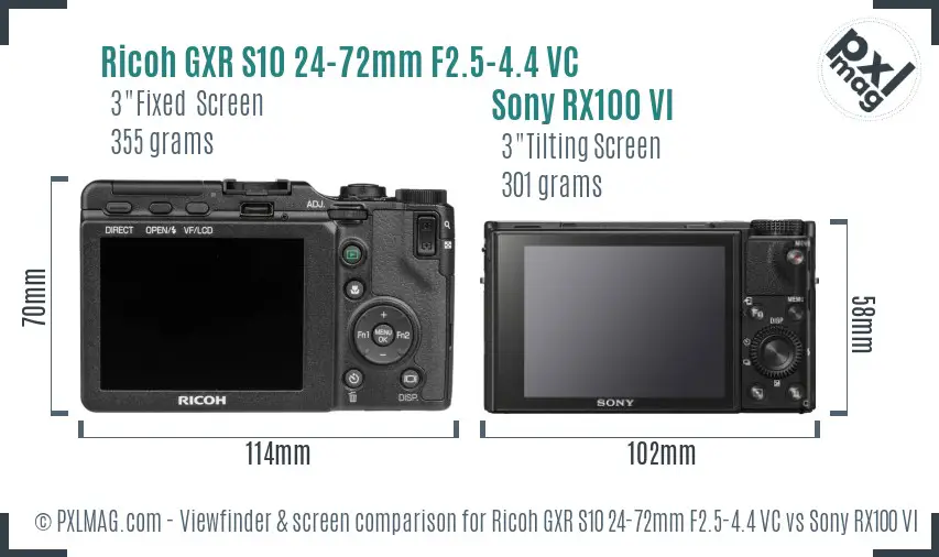 Ricoh GXR S10 24-72mm F2.5-4.4 VC vs Sony RX100 VI Screen and Viewfinder comparison
