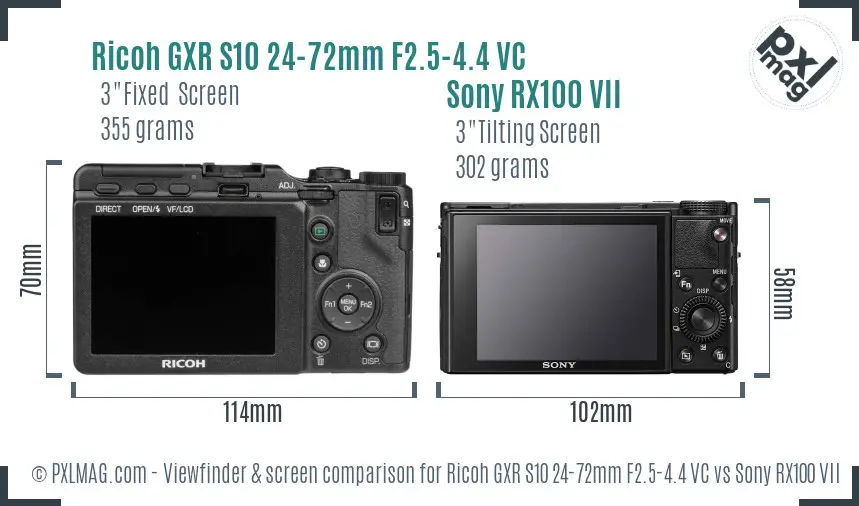 Ricoh GXR S10 24-72mm F2.5-4.4 VC vs Sony RX100 VII Screen and Viewfinder comparison Ricoh GXR S10 24-72mm F2.5-4.4 VC vs Sony RX100 VII Screen and Viewfinder comparison