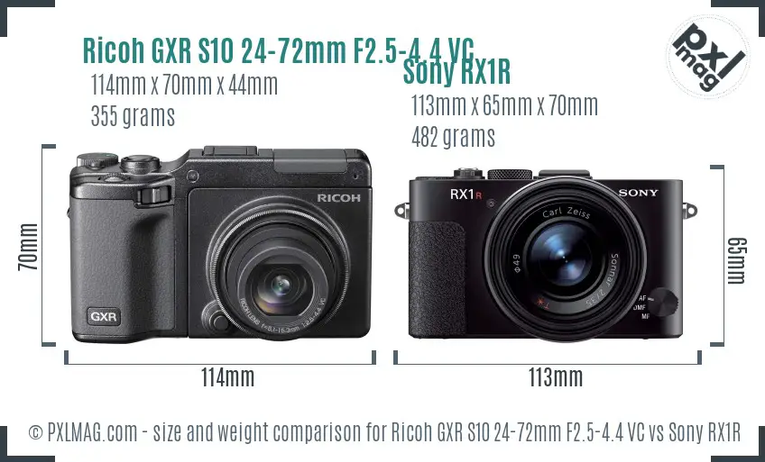 Ricoh GXR S10 24-72mm F2.5-4.4 VC vs Sony RX1R size comparison