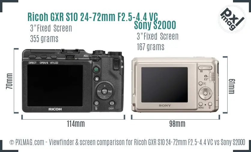 Ricoh GXR S10 24-72mm F2.5-4.4 VC vs Sony S2000 Screen and Viewfinder comparison