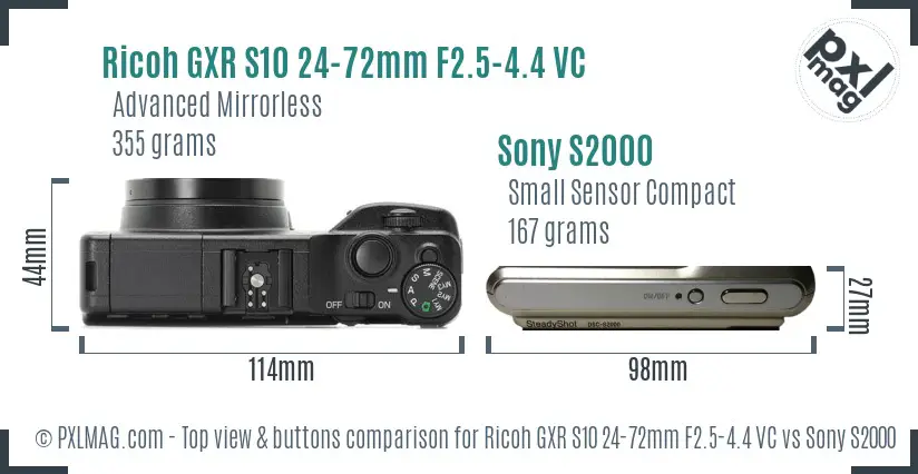 Ricoh GXR S10 24-72mm F2.5-4.4 VC vs Sony S2000 top view buttons comparison