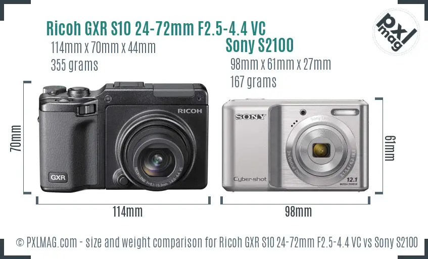 Ricoh GXR S10 24-72mm F2.5-4.4 VC vs Sony S2100 size comparison