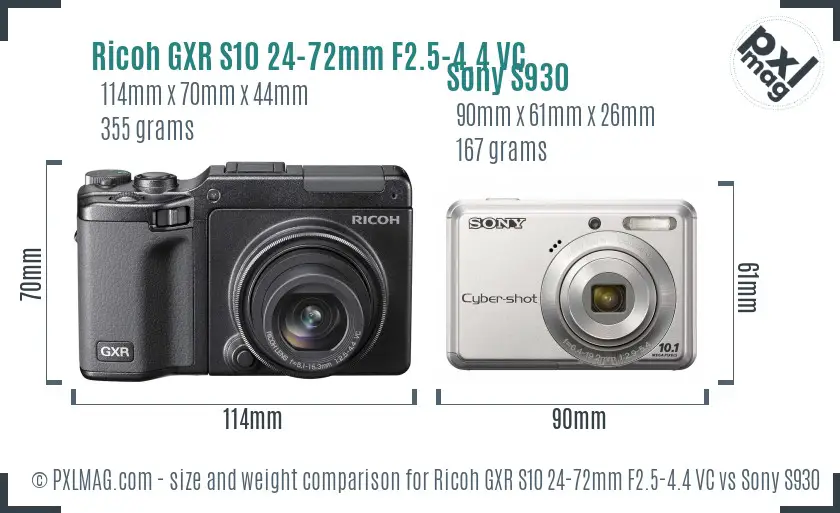 Ricoh GXR S10 24-72mm F2.5-4.4 VC vs Sony S930 size comparison