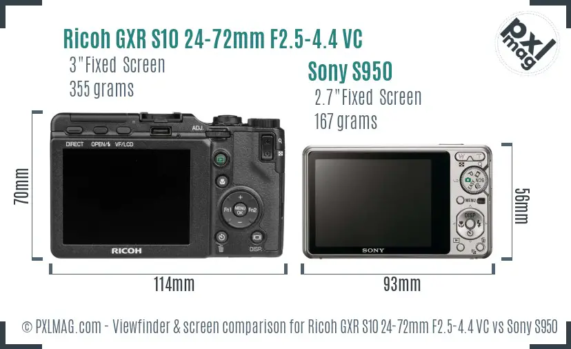 Ricoh GXR S10 24-72mm F2.5-4.4 VC vs Sony S950 Screen and Viewfinder comparison