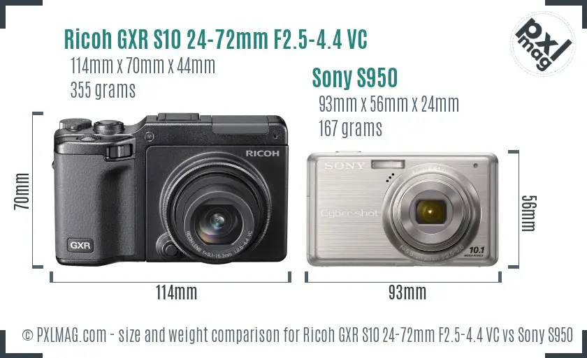Ricoh GXR S10 24-72mm F2.5-4.4 VC vs Sony S950 size comparison