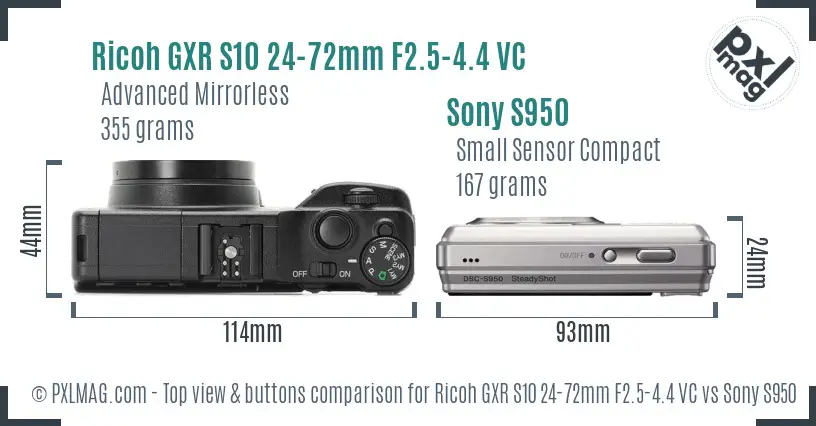 Ricoh GXR S10 24-72mm F2.5-4.4 VC vs Sony S950 top view buttons comparison