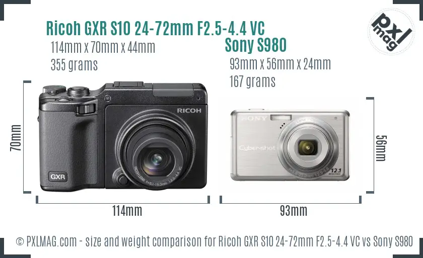 Ricoh GXR S10 24-72mm F2.5-4.4 VC vs Sony S980 size comparison