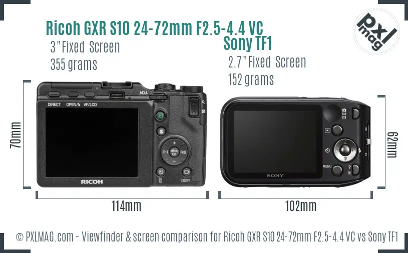 Ricoh GXR S10 24-72mm F2.5-4.4 VC vs Sony TF1 Screen and Viewfinder comparison