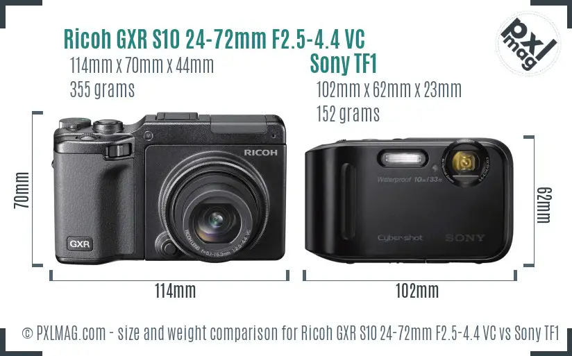 Ricoh GXR S10 24-72mm F2.5-4.4 VC vs Sony TF1 size comparison