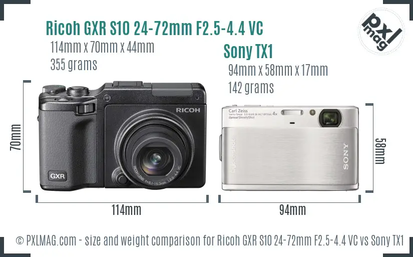 Ricoh GXR S10 24-72mm F2.5-4.4 VC vs Sony TX1 size comparison