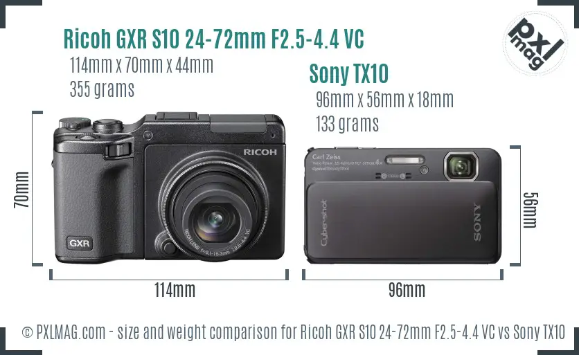 Ricoh GXR S10 24-72mm F2.5-4.4 VC vs Sony TX10 size comparison