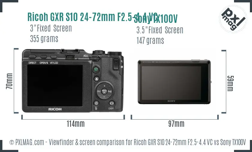 Ricoh GXR S10 24-72mm F2.5-4.4 VC vs Sony TX100V Screen and Viewfinder comparison