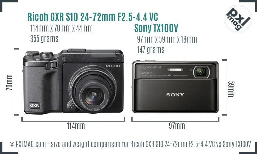 Ricoh GXR S10 24-72mm F2.5-4.4 VC vs Sony TX100V size comparison