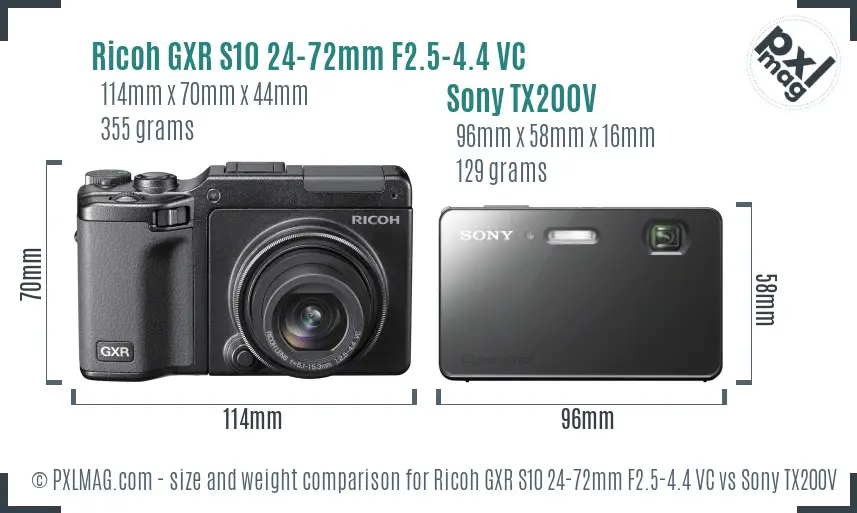 Ricoh GXR S10 24-72mm F2.5-4.4 VC vs Sony TX200V size comparison
