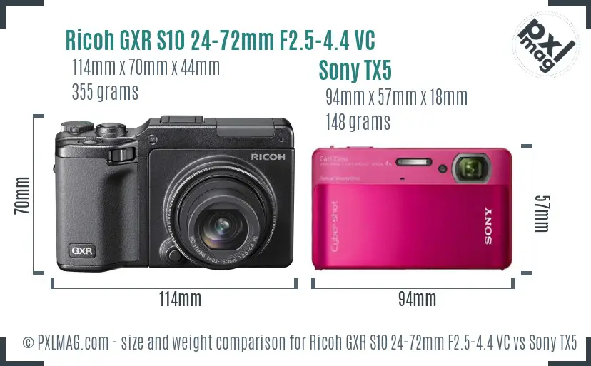 Ricoh GXR S10 24-72mm F2.5-4.4 VC vs Sony TX5 size comparison