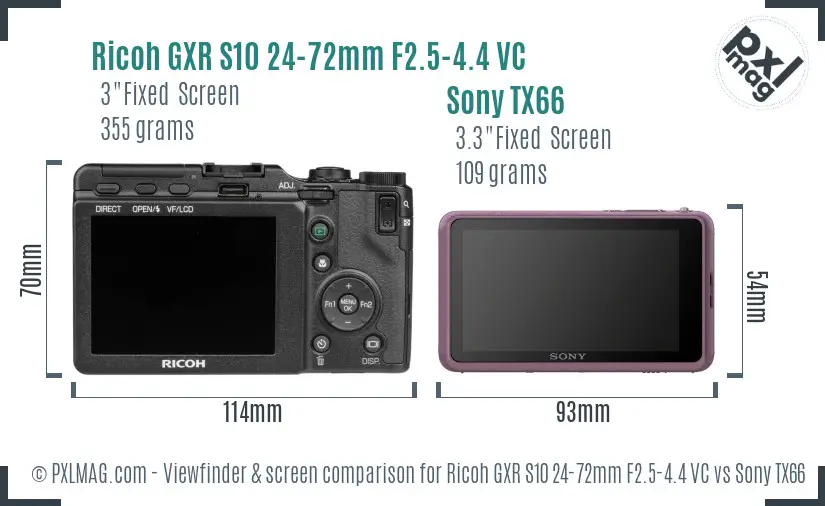 Ricoh GXR S10 24-72mm F2.5-4.4 VC vs Sony TX66 Screen and Viewfinder comparison