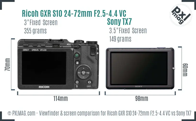 Ricoh GXR S10 24-72mm F2.5-4.4 VC vs Sony TX7 Screen and Viewfinder comparison