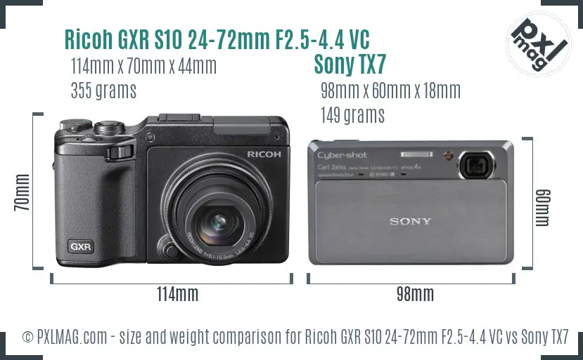 Ricoh GXR S10 24-72mm F2.5-4.4 VC vs Sony TX7 size comparison