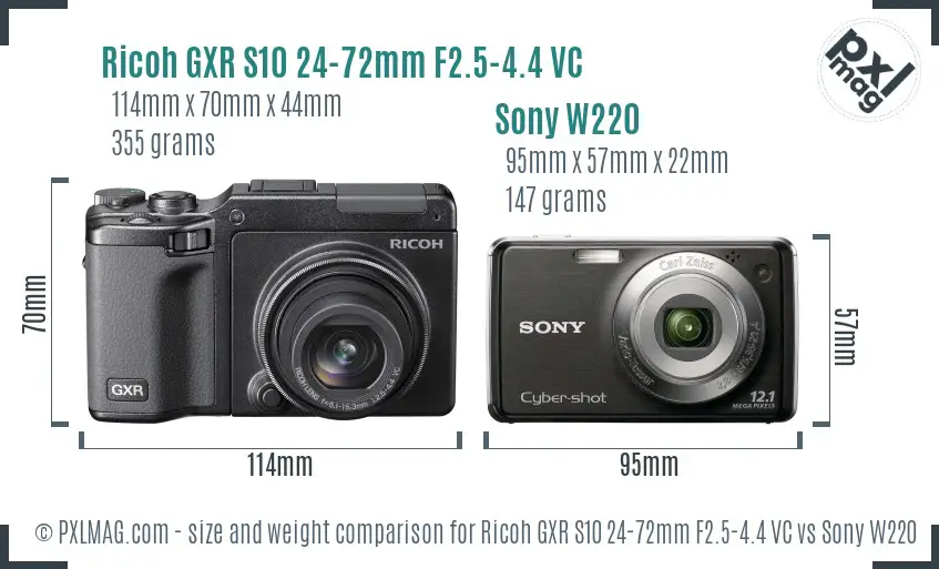 Ricoh GXR S10 24-72mm F2.5-4.4 VC vs Sony W220 size comparison