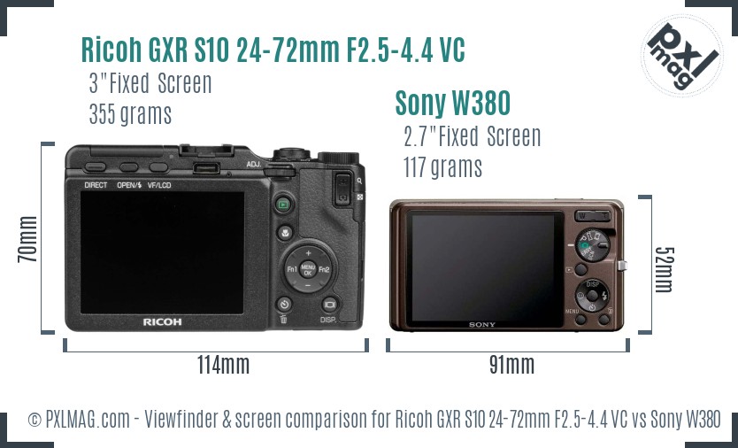 Ricoh GXR S10 24-72mm F2.5-4.4 VC vs Sony W380 Screen and Viewfinder comparison