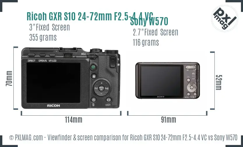 Ricoh GXR S10 24-72mm F2.5-4.4 VC vs Sony W570 Screen and Viewfinder comparison