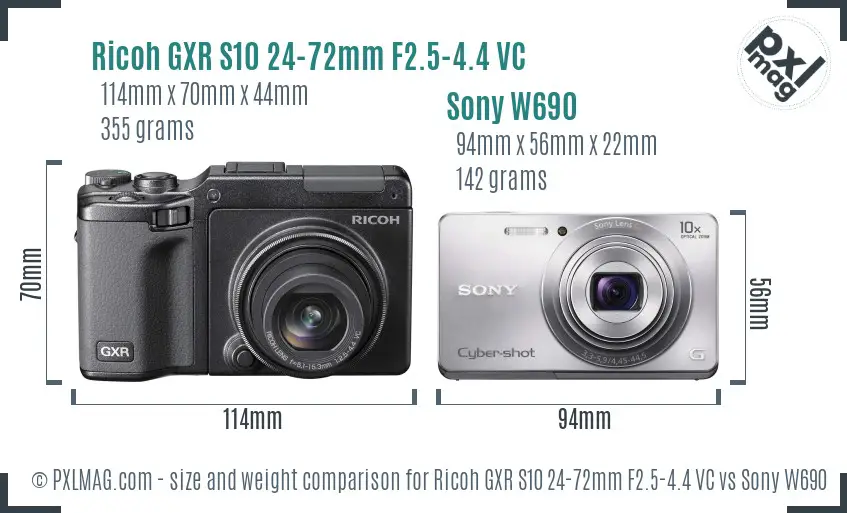 Ricoh GXR S10 24-72mm F2.5-4.4 VC vs Sony W690 size comparison