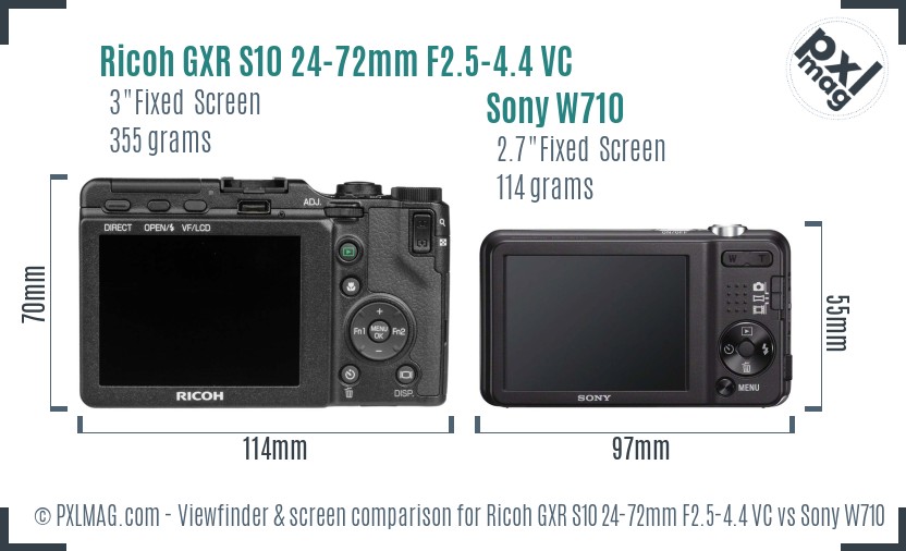 Ricoh GXR S10 24-72mm F2.5-4.4 VC vs Sony W710 Screen and Viewfinder comparison