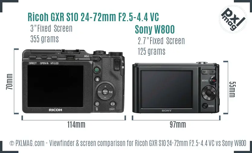 Ricoh GXR S10 24-72mm F2.5-4.4 VC vs Sony W800 Screen and Viewfinder comparison