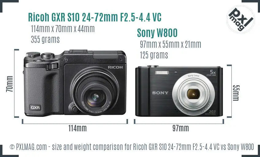 Ricoh GXR S10 24-72mm F2.5-4.4 VC vs Sony W800 size comparison