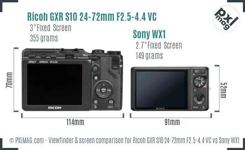 Ricoh GXR S10 24-72mm F2.5-4.4 VC vs Sony WX1 Screen and Viewfinder comparison Ricoh GXR S10 24-72mm F2.5-4.4 VC vs Sony WX1 Screen and Viewfinder comparison