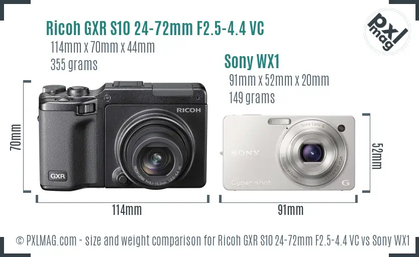 Ricoh GXR S10 24-72mm F2.5-4.4 VC vs Sony WX1 size comparison Ricoh GXR S10 24-72mm F2.5-4.4 VC vs Sony WX1 size comparison