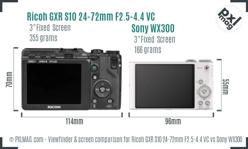 Ricoh GXR S10 24-72mm F2.5-4.4 VC vs Sony WX300 Screen and Viewfinder comparison