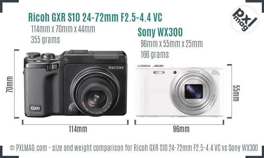 Ricoh GXR S10 24-72mm F2.5-4.4 VC vs Sony WX300 size comparison