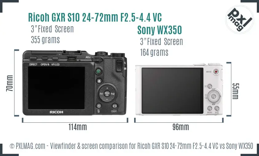 Ricoh GXR S10 24-72mm F2.5-4.4 VC vs Sony WX350 Screen and Viewfinder comparison