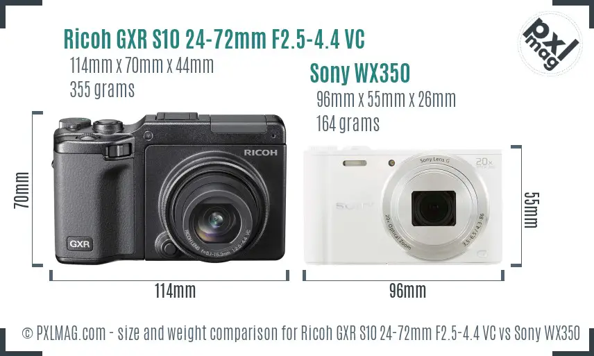 Ricoh GXR S10 24-72mm F2.5-4.4 VC vs Sony WX350 size comparison