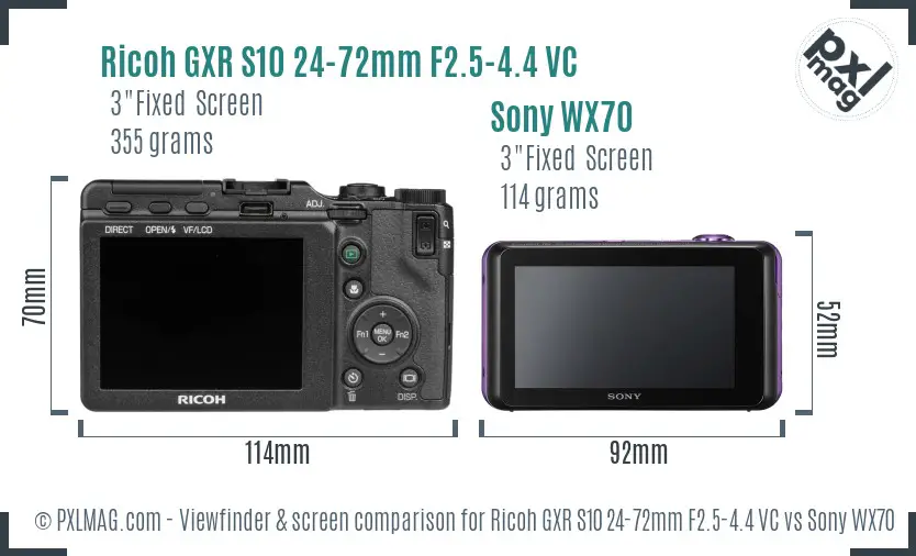 Ricoh GXR S10 24-72mm F2.5-4.4 VC vs Sony WX70 Screen and Viewfinder comparison