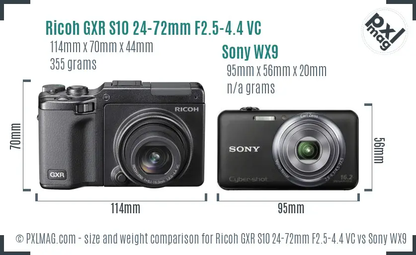 Ricoh GXR S10 24-72mm F2.5-4.4 VC vs Sony WX9 size comparison