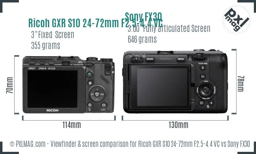 Ricoh GXR S10 24-72mm F2.5-4.4 VC vs Sony FX30 Screen and Viewfinder comparison