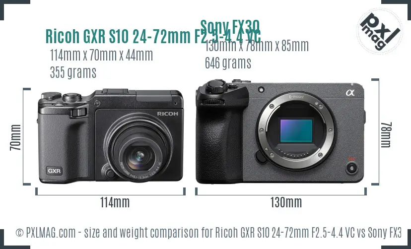 Ricoh GXR S10 24-72mm F2.5-4.4 VC vs Sony FX30 size comparison