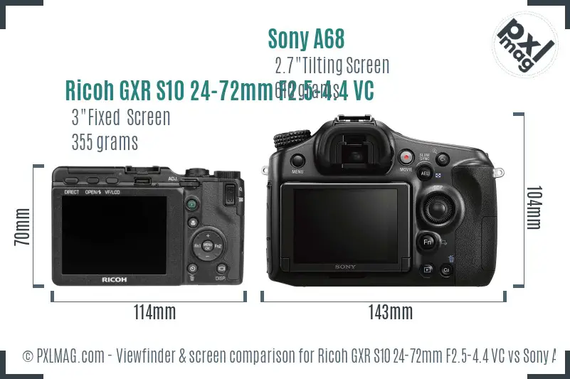 Ricoh GXR S10 24-72mm F2.5-4.4 VC vs Sony A68 Screen and Viewfinder comparison