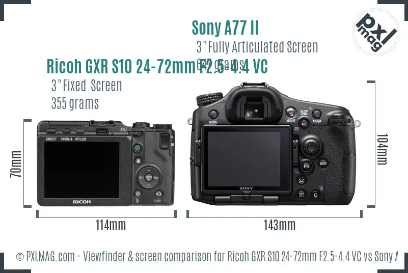 Ricoh GXR S10 24-72mm F2.5-4.4 VC vs Sony A77 II Screen and Viewfinder comparison