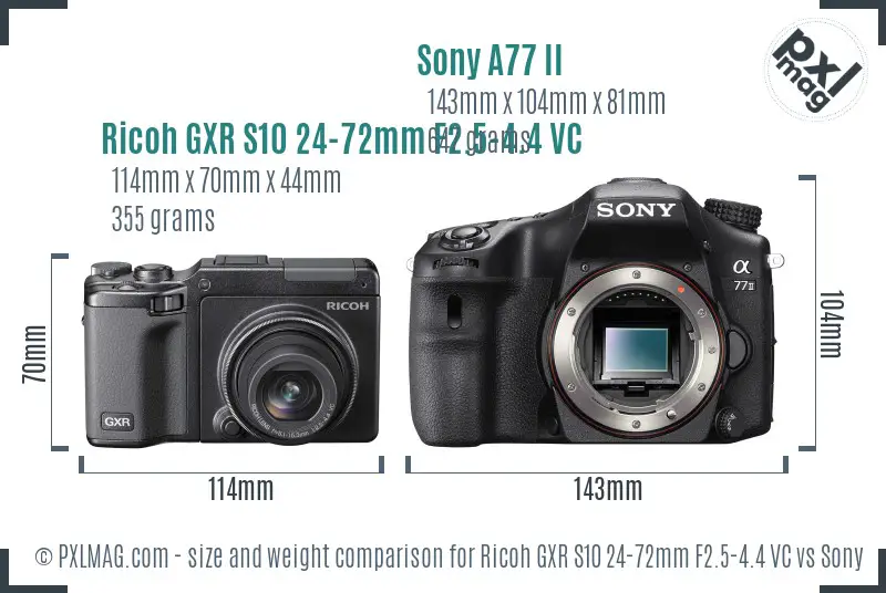 Ricoh GXR S10 24-72mm F2.5-4.4 VC vs Sony A77 II size comparison